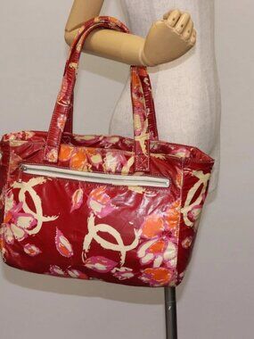 CHANEL High Summer Tote Bag Coated Canvas Red CC